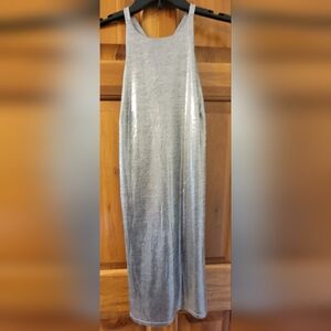 White House Black Market Silver Metallic Dress Size Small Petite